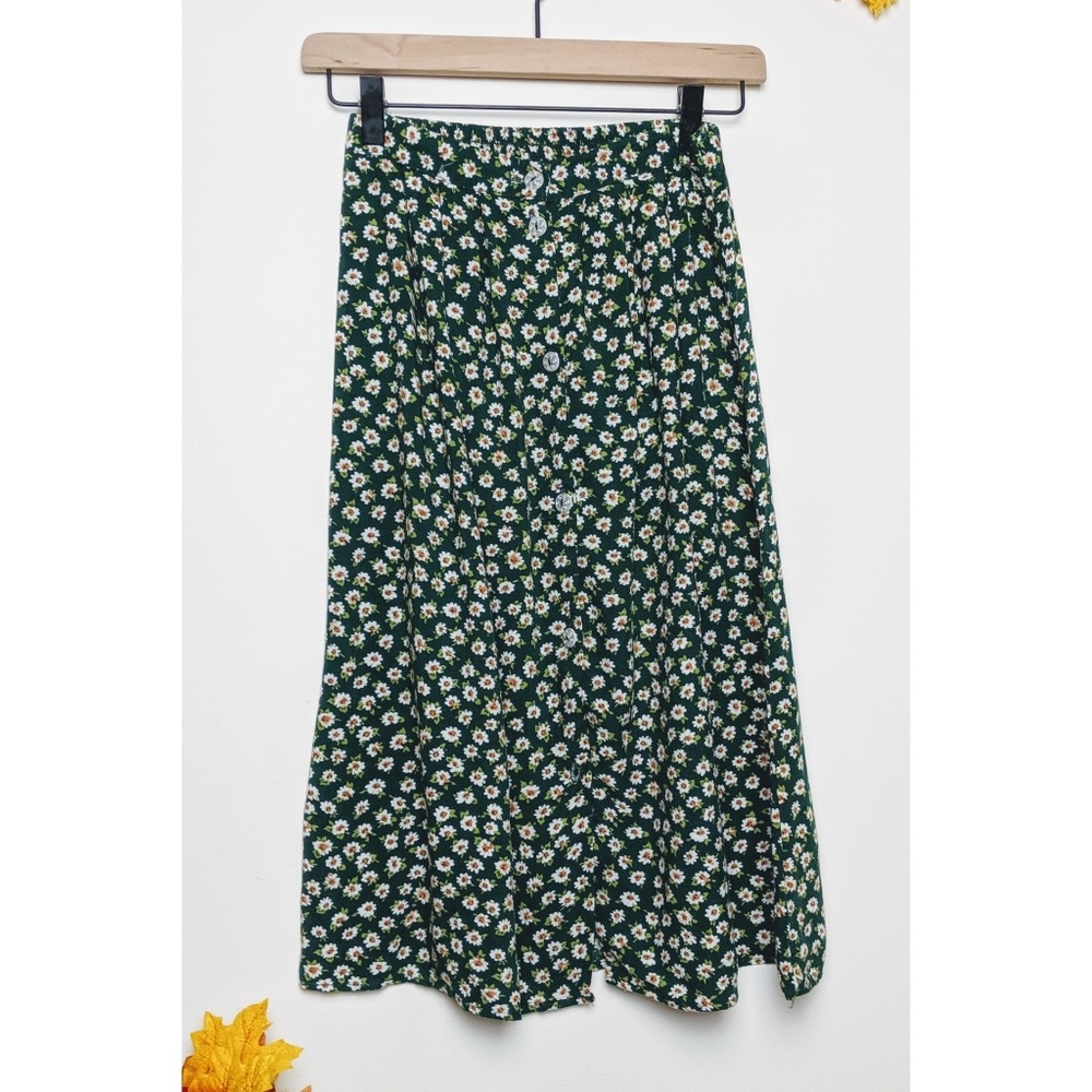 You Babes | Green Midi Skirt with Flowers